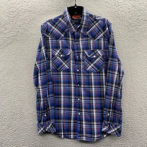 MAMBO Australia Shirt Mens Small Button Up Plaid Long Sleeve Blue